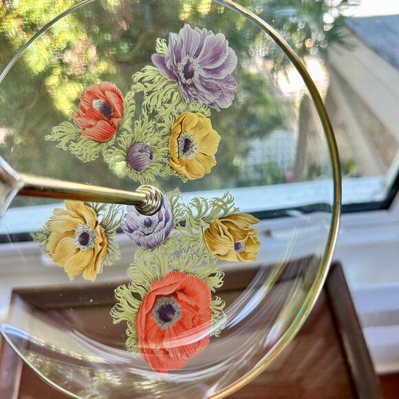 Vintage Chance Glass Anemone Flowers Pattern Small Tidbit Tray / Trinket Dish - Picture 2 of 14